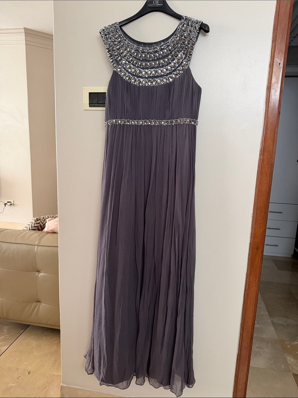 Adolfo Dominguez Gray Embellished Neck Maxi Dress(Spain)